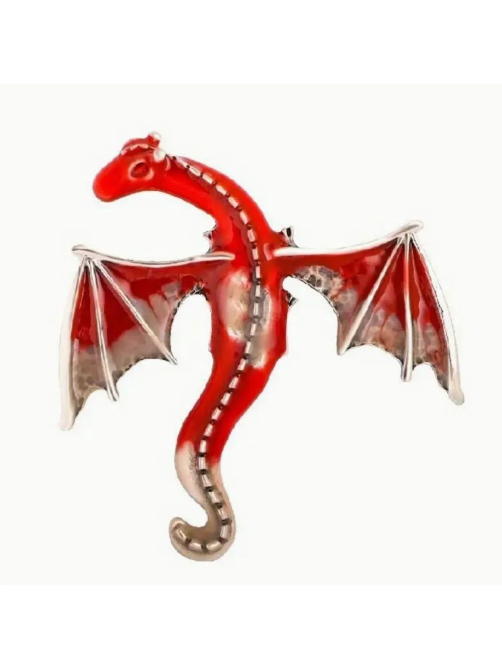 Red Enamel Dragon Brooch Gold Tone